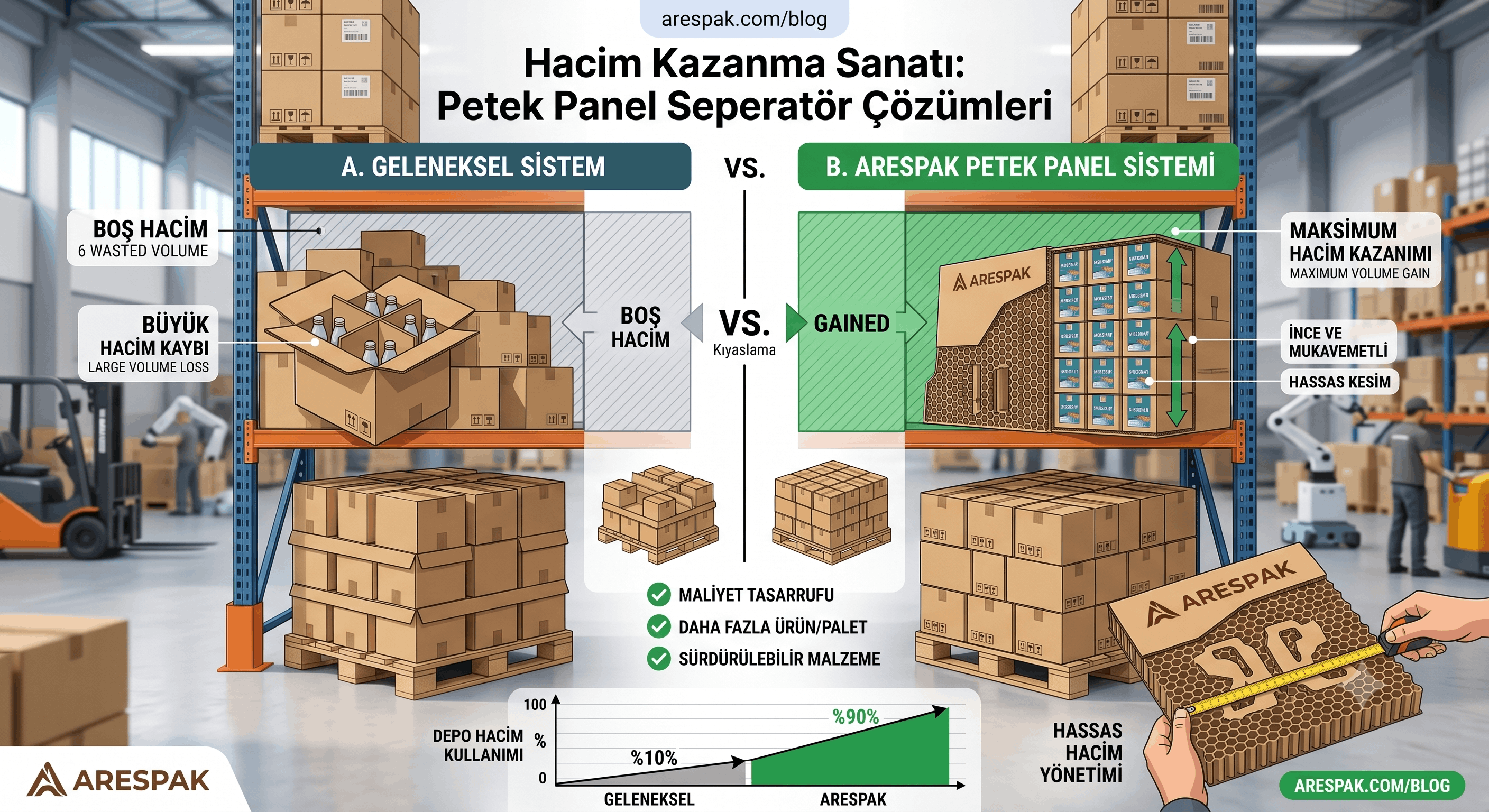 Endüstriyel Depolamada Hacim Kazanma Sanatı: Petek Panel Seperatör Çözümleri - Arespak Makale Görseli